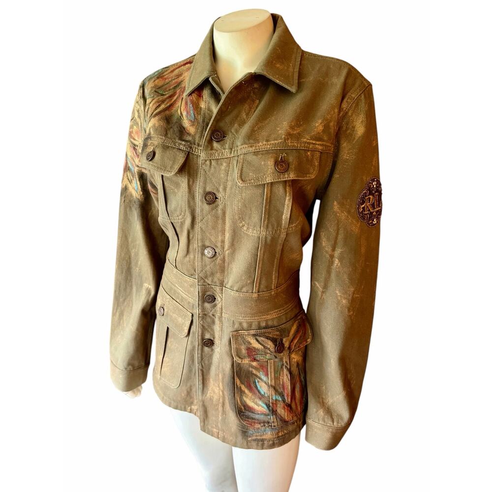 Ralph Lauren Collection Purple Label Bacall Hand Painted Utility Jacket Size 8 - Picture 4 of 16